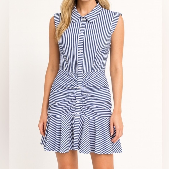 Veronica Beard Dresses & Skirts - Veronica Beard Striped Ruched Shirt Dress Blue White Cotton